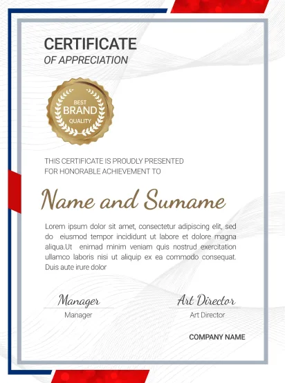 Certificate artwork from the supplied design