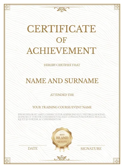 Certificate artwork from the supplied design