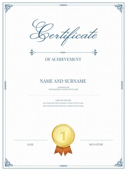 Certificate artwork from the supplied design