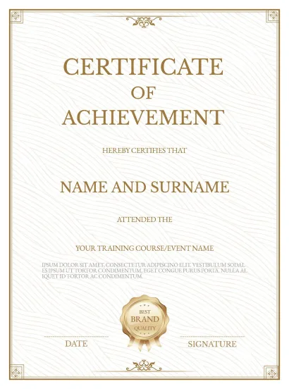 Certificate artwork from the supplied design