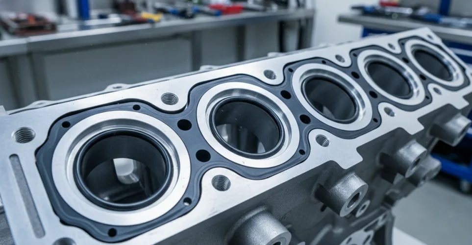 Engine assembly with precision rubber gaskets